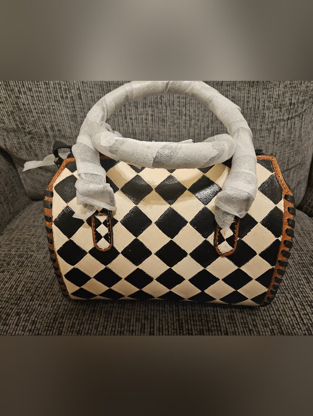 Classic Black & Cream Checkered Women’s Handbag